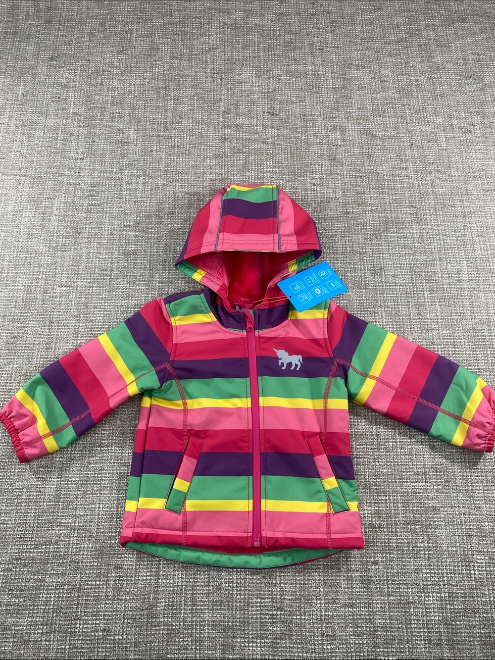 Kids Rainbow Stripe Hooded Jacket - Pink/Green/Yellow